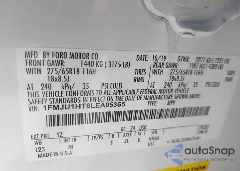 2020 Ford Expedition Xlt z USA, uszkodzony, nr VIN 1FMJU1HT8LEA05365